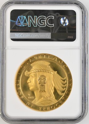 馬 鍍金青銅製 大珍品 1963 Mexico Gold Medallion Cortes & Cuauhtemoc Grove-P-77 NGC MS64