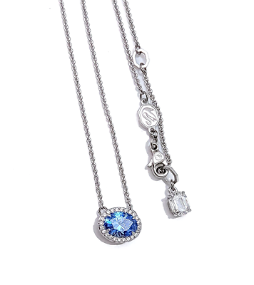 100% Authentic SWAROVSKI Rhodium Blue Crystal Pave Oval Stone