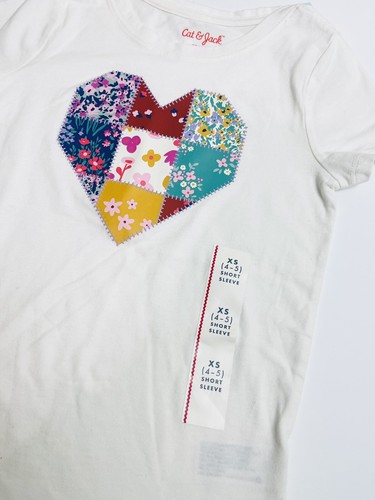 Girl's Floral Heart Short Sleeve Graphic T-Shirt - Cat & Jack™ White XS 4-5 - Picture 2 of 6