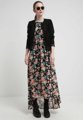 Tom Tailor Denim Floral Printed Long Maxi Dress Black Asymmetrical S NEW 215855