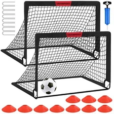 Kids Portable Soccer Goals Set - 2 x 3' Pop Up Net with Soccer Ball