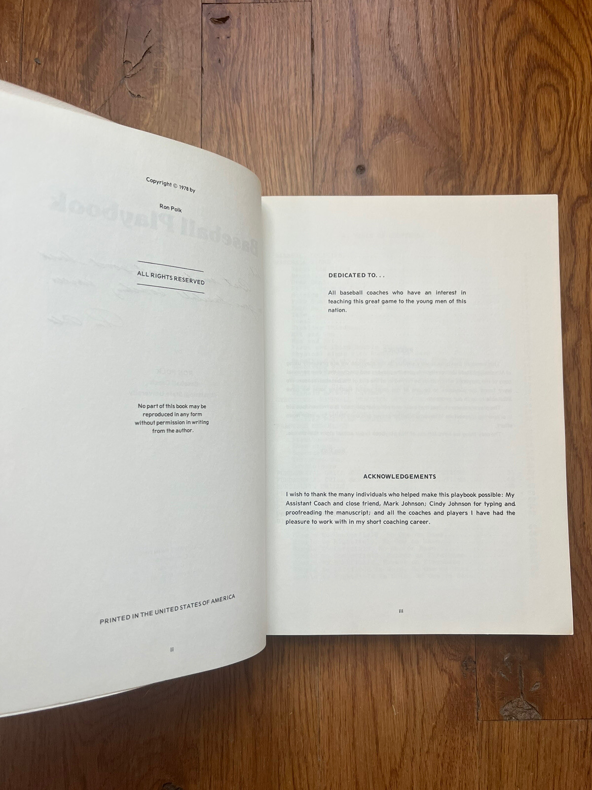 Baseball Playbook SIGNED by Ron Polk Baseball Coach Mississippi State