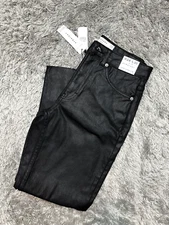TOPSHOP Coated High Waist Crop Straight Jeans In Black Size 27 L30