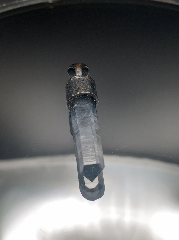 Lemurian Crystal Point Necklace, Textured Oxidized Silver Setting Quartz - Image 4 of 4