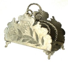 Rare Antique Aesthetic Victorian Silver Plate Engraved Napkin Letter Holder