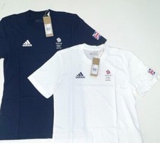 Image of Adidas Training Shirt Team GB Olympic 100% Cotton White Blue XS S M L XL 2XL 3XL