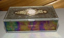 Pressed Flower Glass Metal Trim Hinged Floral Trinket Jewelry Box