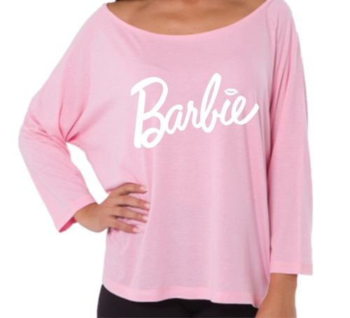 Damen T-Shirt Mode T-Shirt BARBIE LOGO S/M & L/XL schulterfrei KURZES TOP - Bild 1 von 7