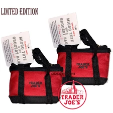 (2) BagTrader Joe's Micro Tote Red with Black Trim with Red Grocery Shopping Bag