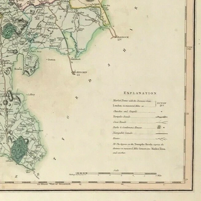 mapa Bedfordshire de Smith 1884 grabado color original emitido Foto 4 de 4