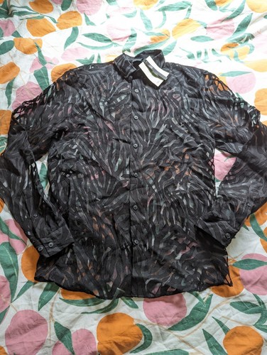 ASOS DESIGN Relaxed Deep Revere Sheer Burnout Zebra Button Down Shirt Black - Picture 5 of 10