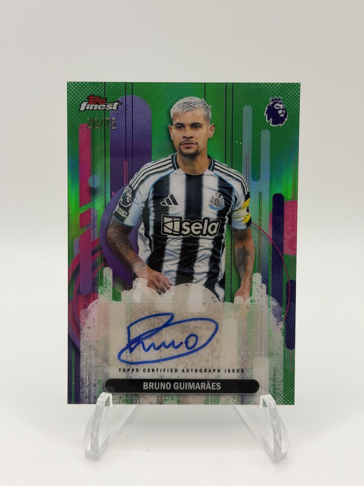 Bruno Guimaraes 2025-2026 Topps Finest Premier League Green Refractor /75 Auto