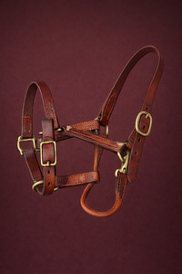 Vintage Walsh Leather Horse Halter W. L. USA 1980s Brass Hardware Flat Leather