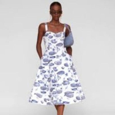 Avec Les Filles sea stars fish a line cotton blend white blue midi dress size 8 | eBay Avec Les Filles sea stars fish a line cotton blend white blue midi dress size 8 | eBay