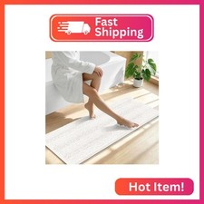 Smiry Thick Chenille Bathroom Runner Rugs 47x17, Absorbent Bath Mat, Ivory