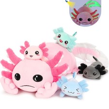 Giant Axolotl Animal with 4 Babies,31.5" Luminous Axolotl Plush Pillow Realis...