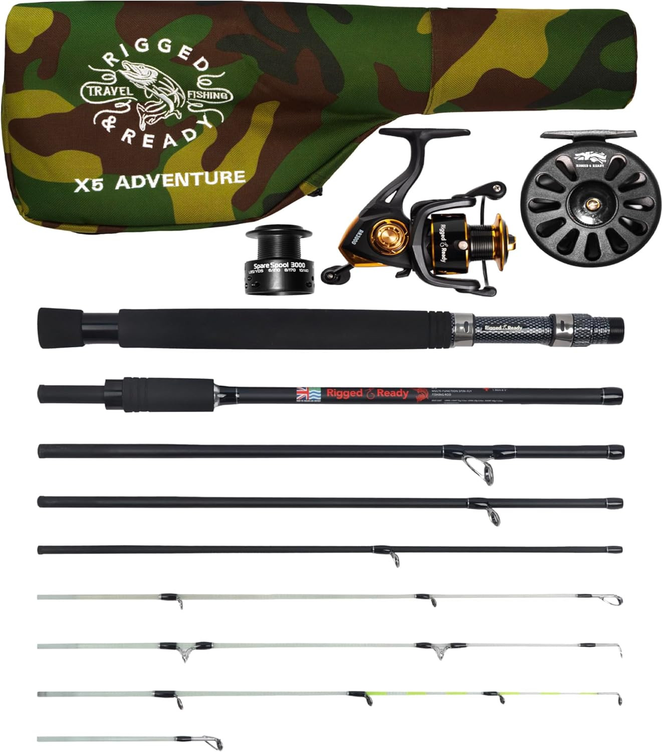 Modular X5 Travel Fishing Rod Kit with Spin & Fly Reels, Compact System