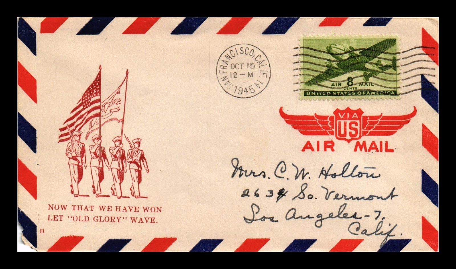 Dr Jim Stamps Us Cover World War Ii Patriotic Let Old Glory Wave Torn Corner