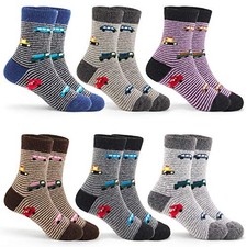 Boys Wool Socks Kids Winter Warm Socks 8-10 Years Car Mix 6 Pairs Cs07/Boys