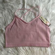 No Boundaries Seamless Wirefree Ribbed Bralette Womens Size XL Pink Crossback