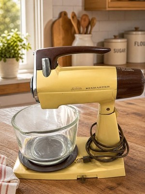 Sunbeam Mixmaster vintage  , 12 speed Harvest Gold with many attachments. 
