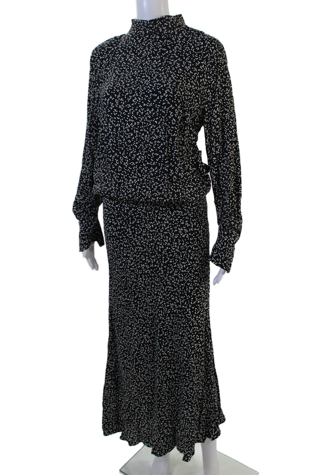 Vestido Zara Feminino Maxi Bolinhas Decote Simulado Manga Longa Preto Tamanho XS - Imagem 2 de 4