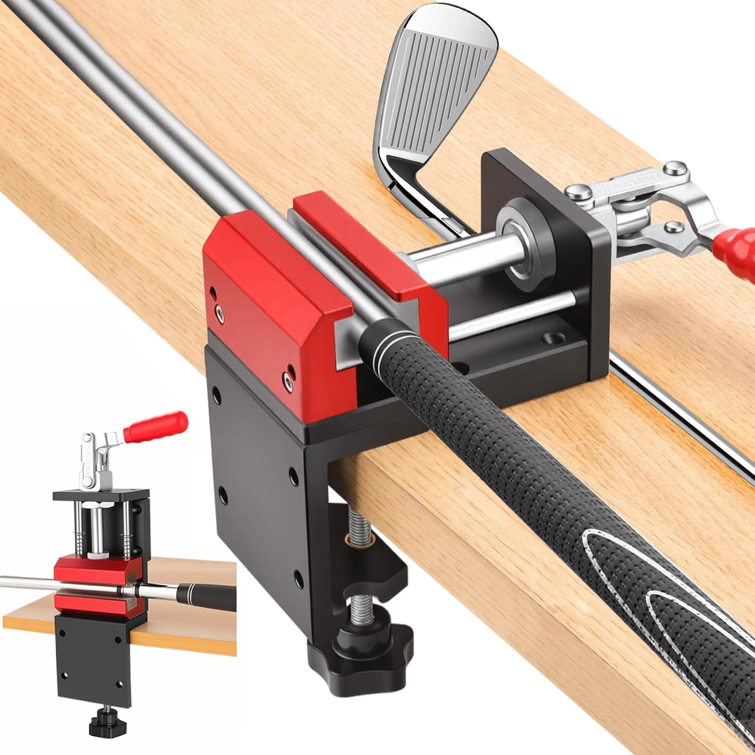 Grip Kit For Regripping, 2-in-1 No Drill Aluminum Golf Shaft Clamp, 360&deg; Sw