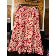 Sag Harbor Red Cream Tropical Floral Ruffle Hem Midi Skirt T43110 Womens 12