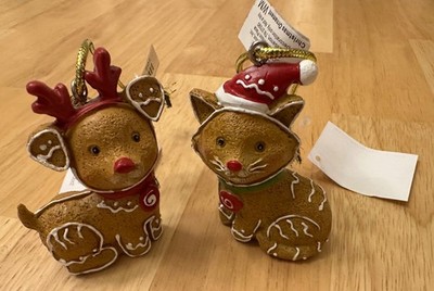 Cracker Barrel Gingerbread Dog & Gingerbread Cat Mini Ornaments (Set of 2)