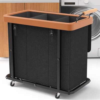 230L (60 Gal) Extra Large Fashion Laundry Sorter 3 Section with Lid, Rolling ...