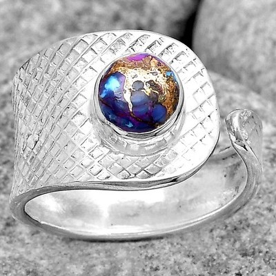 Verstellbarer natürlicher Kupfer lila Türkis 925 Silber Ring Gr.7,5 Schmuck R-1319