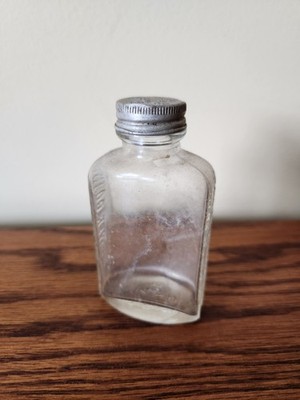 Vintage Bayer Aspirin Glass Bottle Empty Silver Metal Lid Signed 