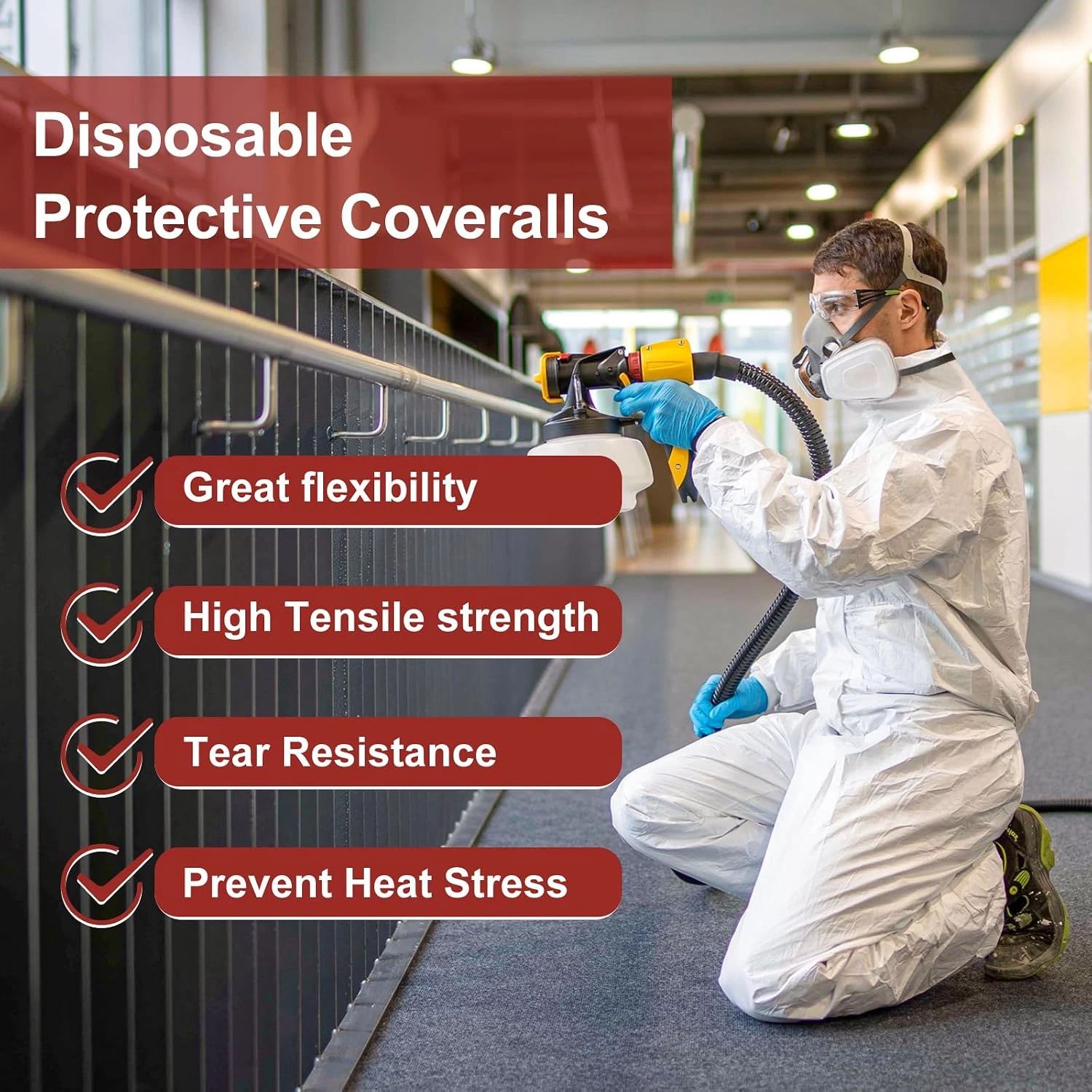 Hazmat Suit Disposable Coverall | Heavy Duty Full Body Painters Suit in 7 Sizes image 3