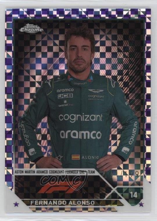2023 Chrome Formula 1 Purple Checker Flag X-Fractor /199 Fernando Alonso #32 vv7