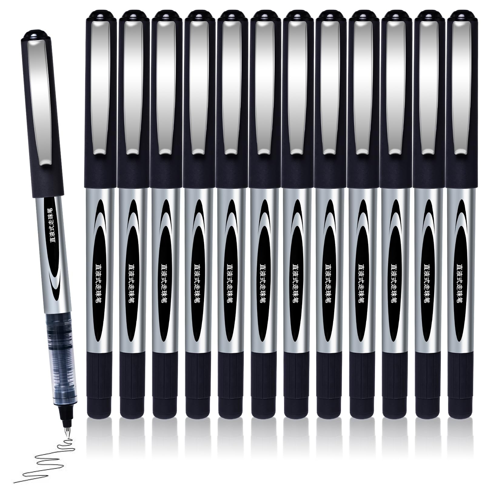 Liquid Ink Rollerball Pens 12 Pack 0.5mm Stick Ballpoint Black Gel Pens for