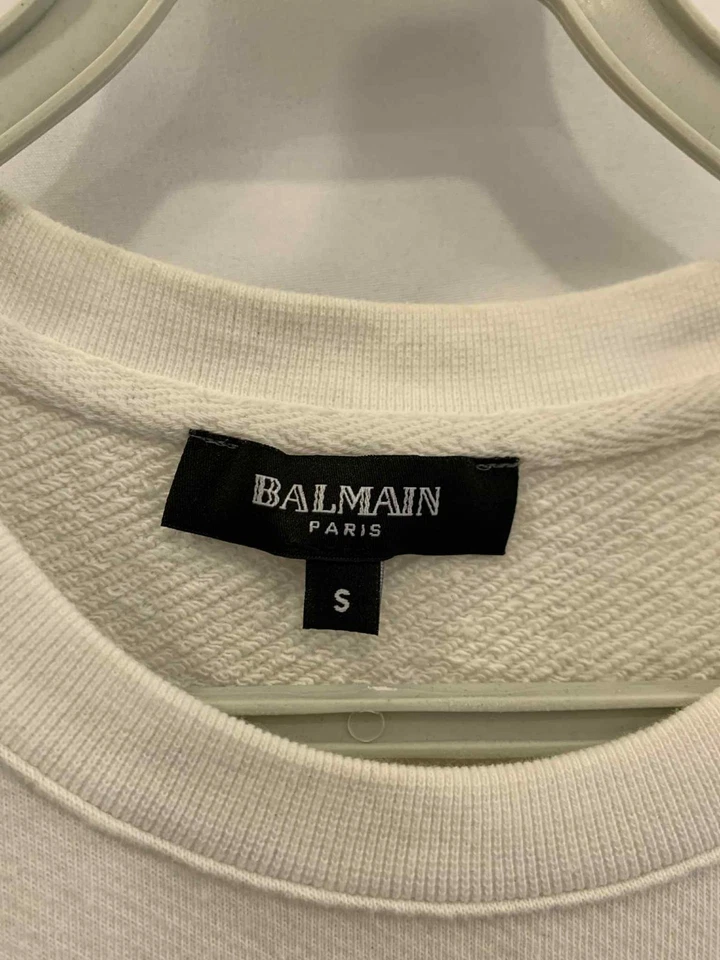 Balmain Paris Sweatshirt White Embroidered Logo Size S 100% Cotton Crewneck #24 - Image 3 of 4