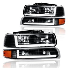 LED DRL Headlight 1999-2002 Chevy Silverado Black Housing Amber Reflector LED 