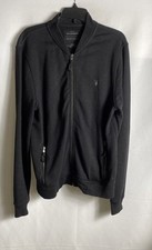 All Saints Men's Black Oldsen Bomber Full Zip Cotton Sweatshirt Jacket Sz L