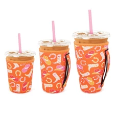 3 Pack Iced Coffee sleeve Insulated Neoprene Cup Sleeves with handle For Cold...