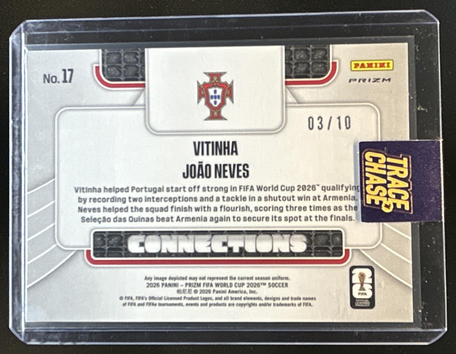 2026 Panini Prizm World Cup Joao Neves Vitinha Connections Gold #/10 Portugal view 2