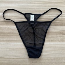 Victoria's Secret Y2K Vintage 1999 Sheer Mesh Black Thong Panty LARGE G String