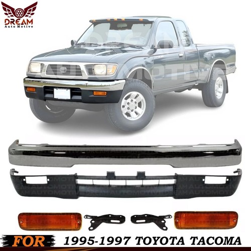 Front Bumper Chrome Steel & Signal Lights Kit For 1995-1997 Toyota Tacoma