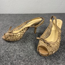 Cocoa KATE SPADE Lace Tulle Peep-Toe Slingback Patent Leather Bow Heels 8B Italy