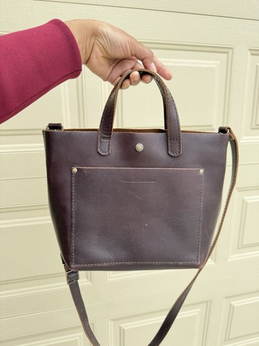 Portland Leather Goods Mini Crossbody Tote Grizzly Smooth Firm Brown With Strap