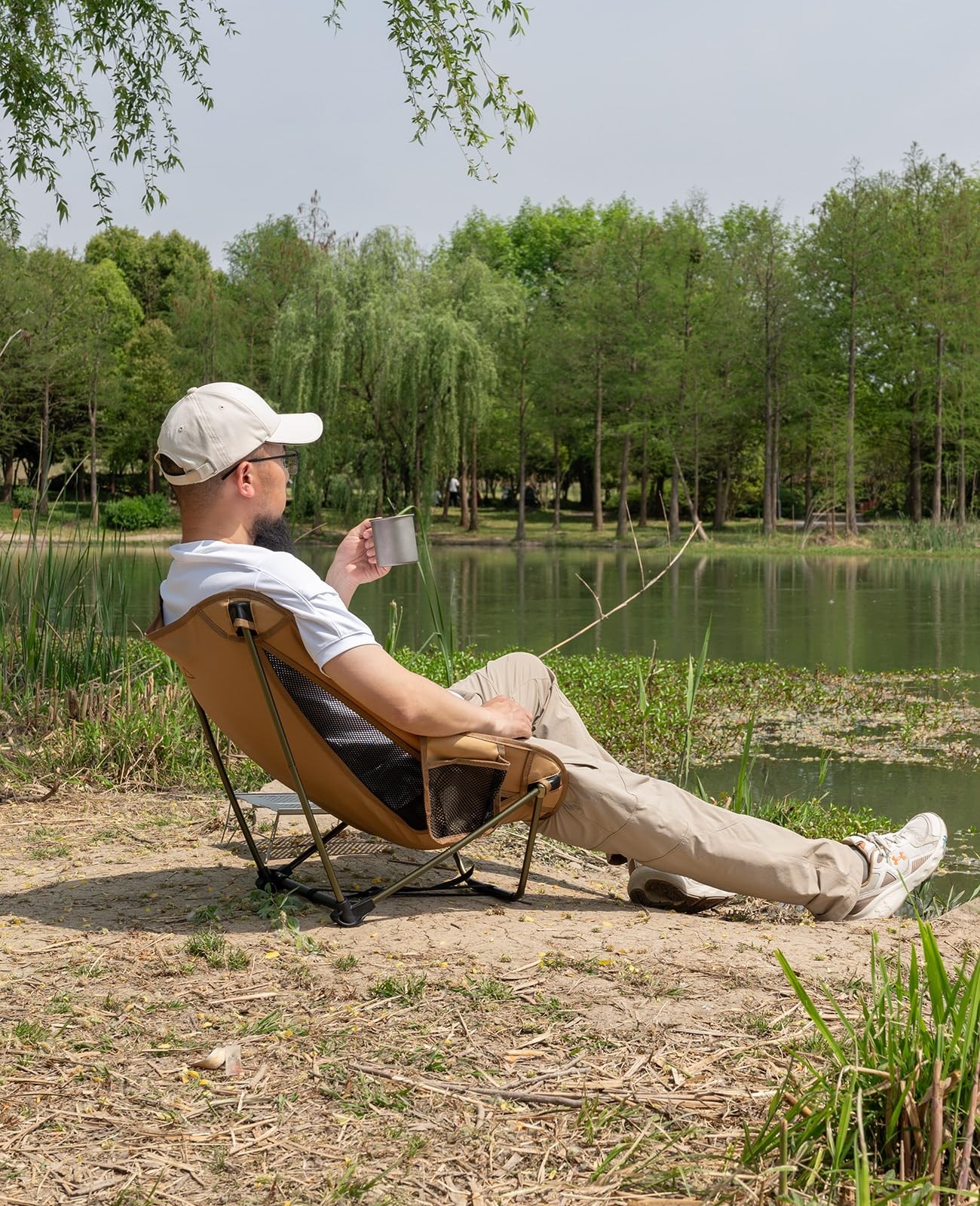 iClimb Ultralight Folding Camping Chair with Side Pocket & Carry Bag Green
