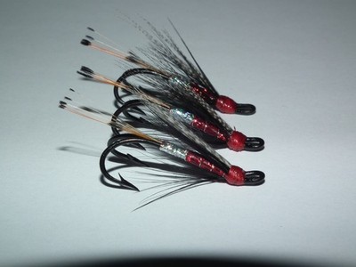 Lachs/Sitzforellenfliegen ---- 3 Peter Ross gebunden an Mustad Gr. 8 Doppelhaken