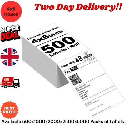 Direct Thermal Shipping Labels 4x6 Royal Mail Fanfold Zebra Printers 100 x 150mm