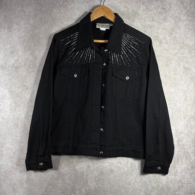 Christine Alexander Swarovski Crystals Black Denim Jacket Womens Medium Western