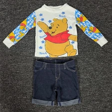 Girls Outfit 2T Vintage Winnie The Pooh Top & Circo Jean Shorts Two Piece Set