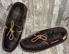LL Bean Handsewn Flannel Lined Leather Moccasin Slippers Men's 8 US Brown NICE